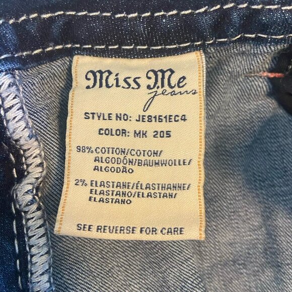 Miss Me Jeans Mid Rise Easy Crop Rhinestone embellished Women’s Sz 30 Dark Wash - Picture 10 of 13